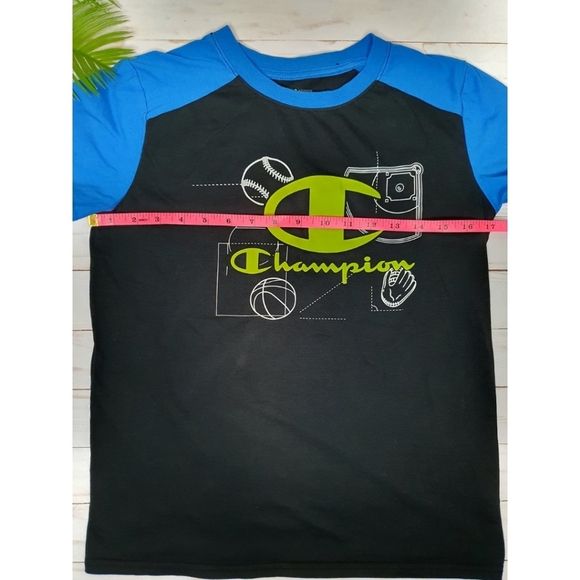 Boy's Champion, Sports Short Sleeve T-Shirt, Size 14/16, Black Blue & Green - Picture 4 of 10